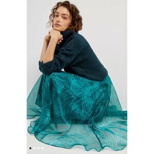NWT Maeve Anthropologie Emerald Green Winnie Organza Long Maxi Skirt Size 0
